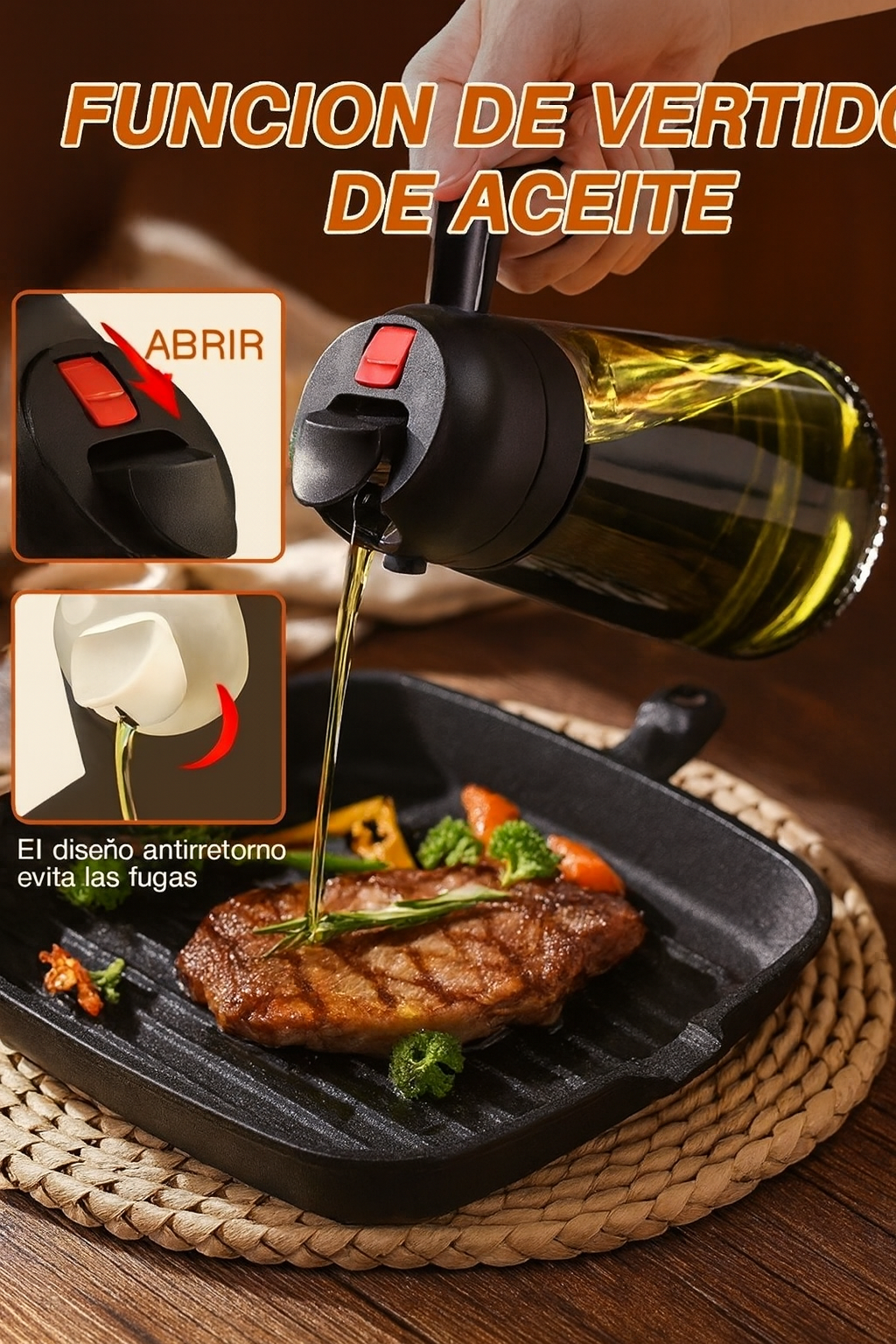 Aceitera 2 en 1 Pro: Pulverizador y Dispensador Antigoteo